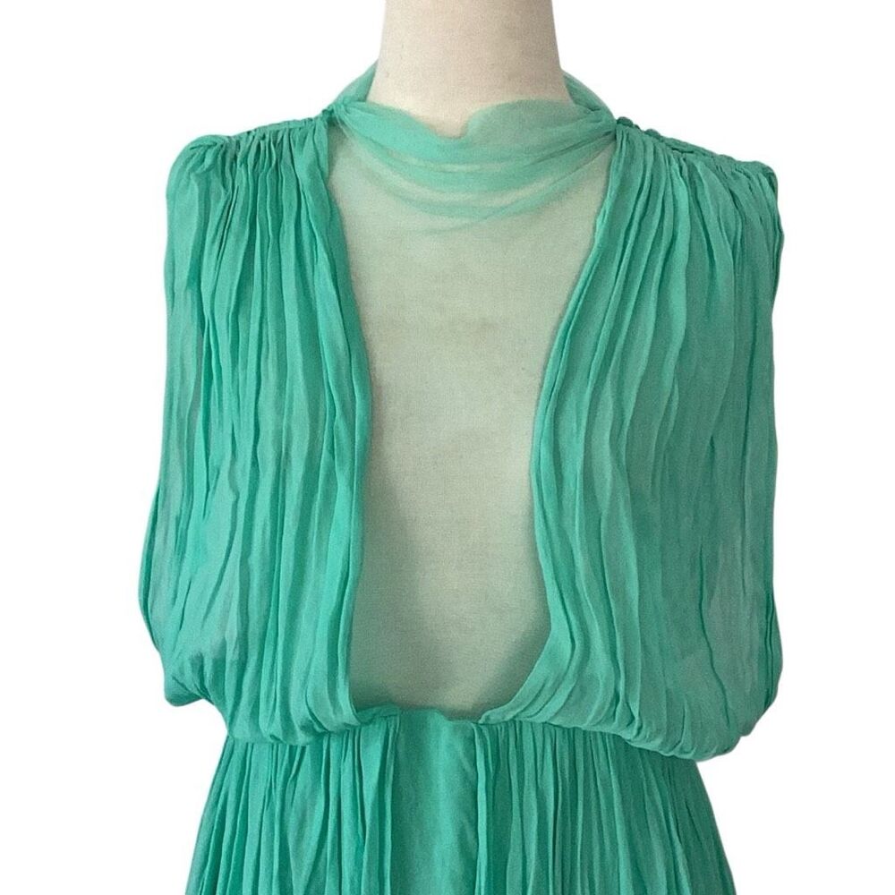 NWT Free People Women's Aqua Chiffon Sleeveless Long Deep V-Neck Maxi Dress 2X - Picture 3 of 10